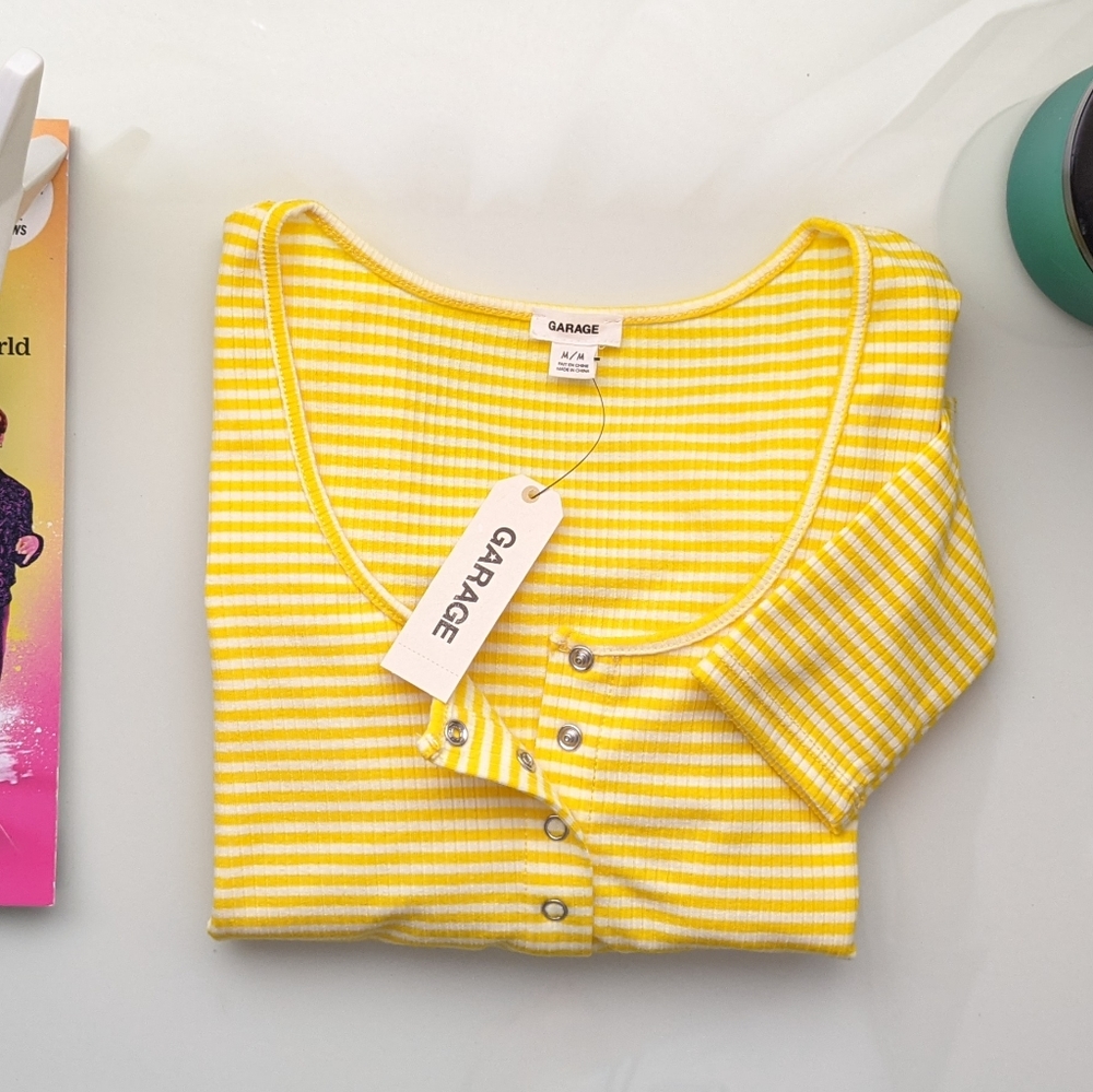 Garage Long Sleeve Snap Front Crop Top